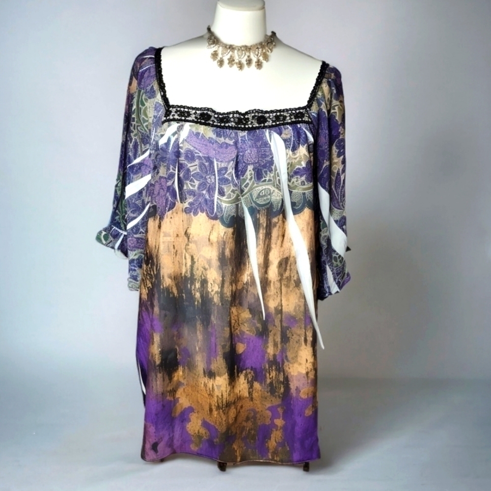 LANE BRYANT PLUS SIZE 18 20 PURPLE LONG LACE‎ TOP #0007